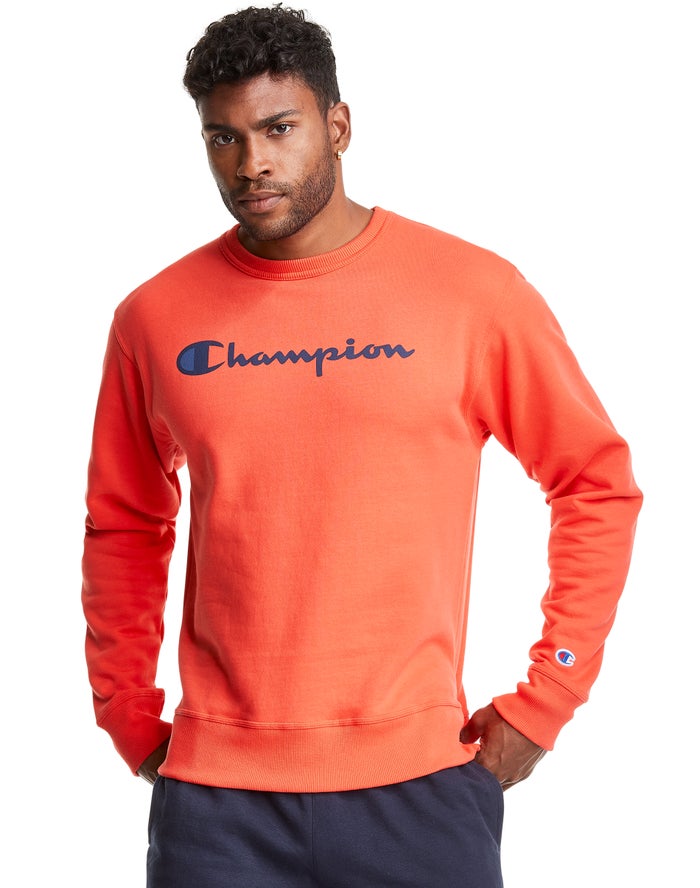 Hanorac Champion Powerblend Fleece Crew Script Logo Barbati Portocalii - Romania YMNARKW-80